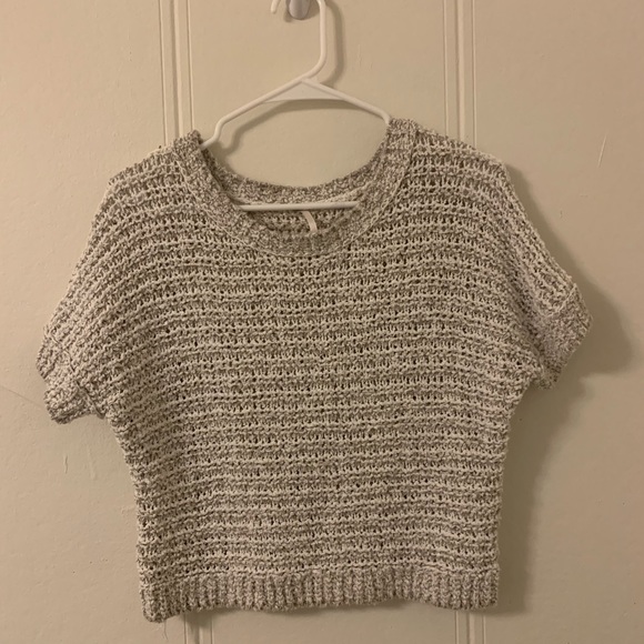 Free People Sweaters - Free People Gray & Cream Cropped Sweater Medium
